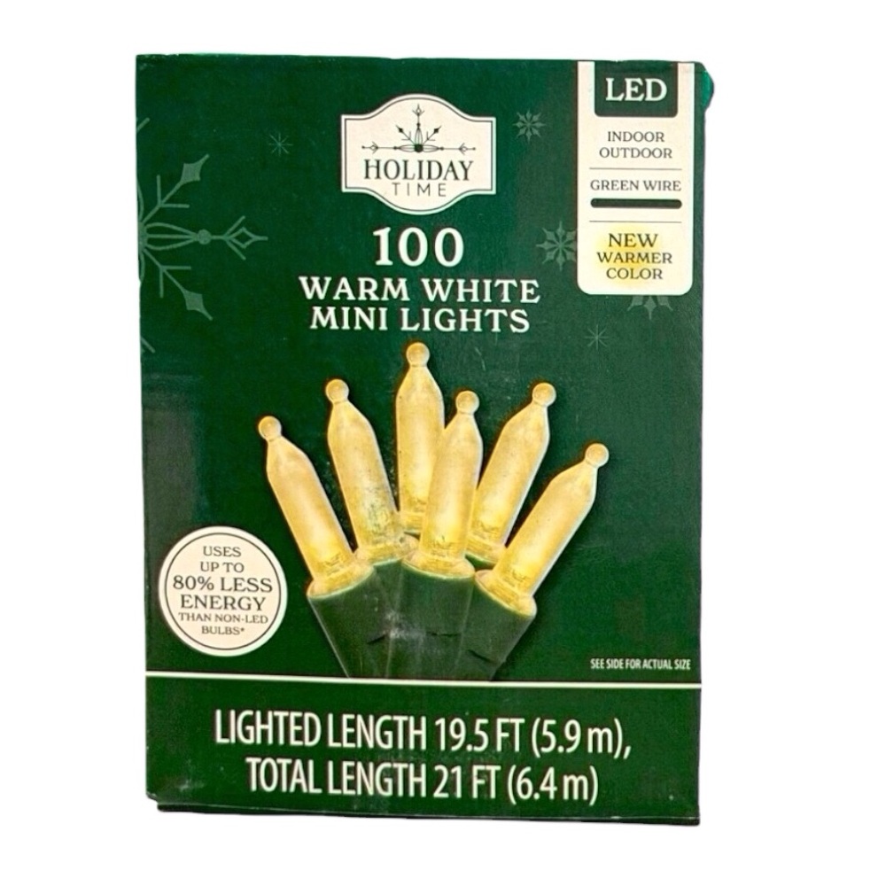 Holiday Time 100 Light Count WARM WHITE Led Lights With GREEN Wire New